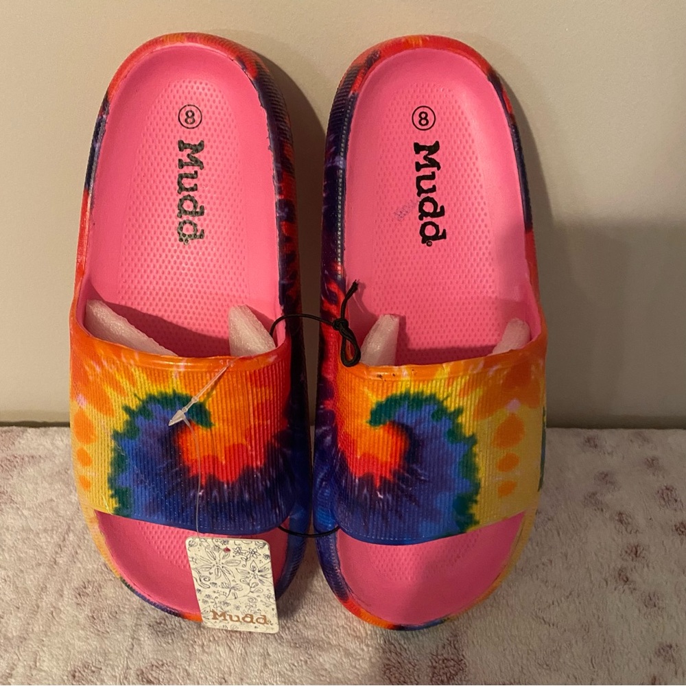 Mudd Tie-Dye Aloha Print Pink Slide Sandals Size 8 NWT